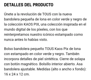 Bolso Tous Kaos Pix Negro y Verde