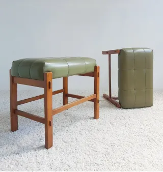 Pareja Taburetes Vintage Skai/Madera 60s