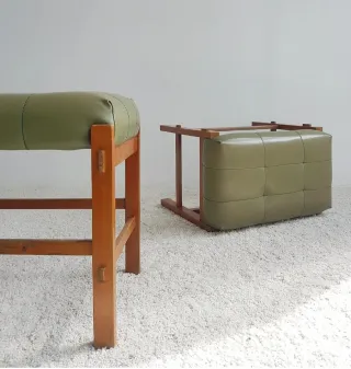 Pareja Taburetes Vintage Skai/Madera 60s