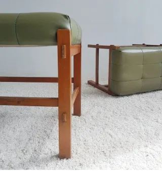 Pareja Taburetes Vintage Skai/Madera 60s