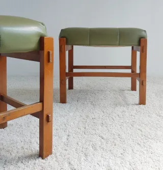 Pareja Taburetes Vintage Skai/Madera 60s