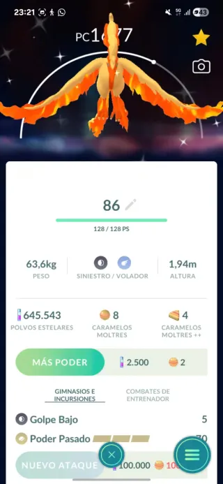 Moltres de Galar shiny  Pokémon Go.