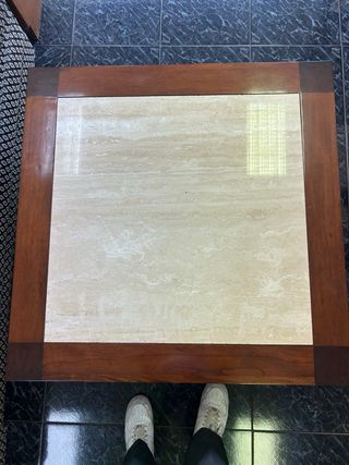 Mesa de centro madera y mármol artesanal
