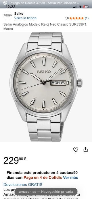 Reloj Seiko Neo Classic 40mm Plata