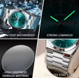 Reloj Poedagar Hombre Verde y Plateado