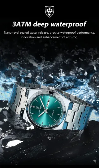 Reloj Poedagar Hombre Verde y Plateado