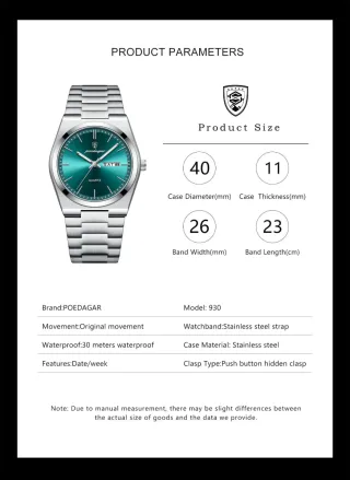 Reloj Poedagar Hombre Verde y Plateado