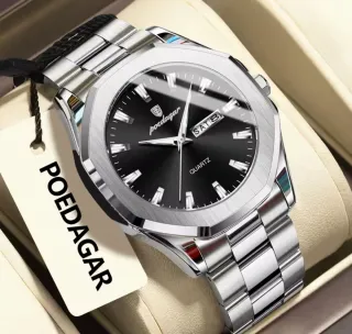 Reloj Poedagar Hombre Negro y Plateado