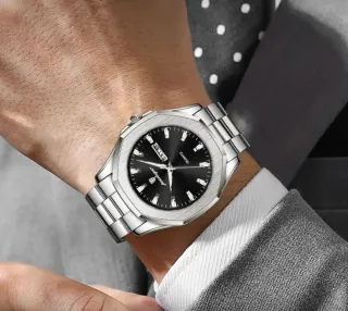 Reloj Poedagar Hombre Negro y Plateado