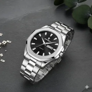 Reloj Poedagar Hombre Negro y Plateado