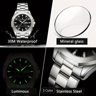 Reloj Poedagar Hombre Negro y Plateado