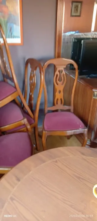 Sillas de comedor vintage madera y tela