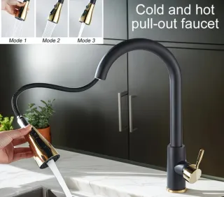 Grifo de cocina negro y dorado