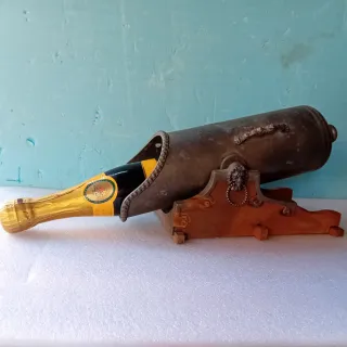 Porta bottiglia peltro con base legno