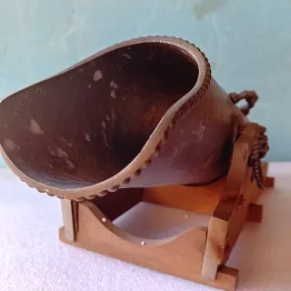 Porta bottiglia peltro con base legno