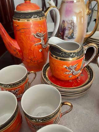 Juego de café vintage dragón porcelana