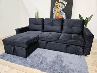Sofá Cama Chaiselongue Negro con Arcón