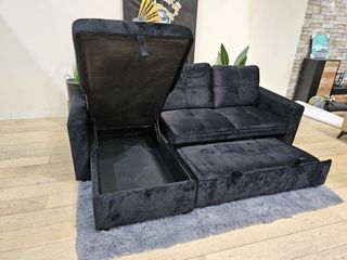 Sofá Cama Chaiselongue Negro con Arcón