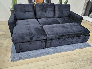 Sofá Cama Chaiselongue Negro con Arcón