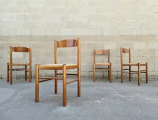 Set de 4 sillas de enea. Vintage, 70s.