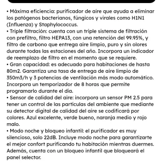 Purificador Aire Black Decker BXAP350E Blanco