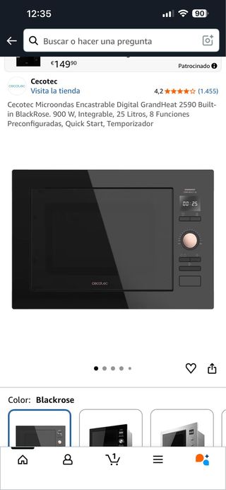 Cecotec Microondas Encastrable GrandHeat 2590