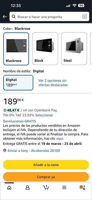 Cecotec Microondas Encastrable GrandHeat 2590