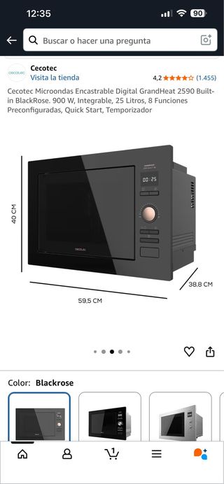 Cecotec Microondas Encastrable GrandHeat 2590