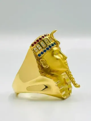 SELLO TUTANKAMON CON CIRCONITAS, Hueco. Oro 18k.