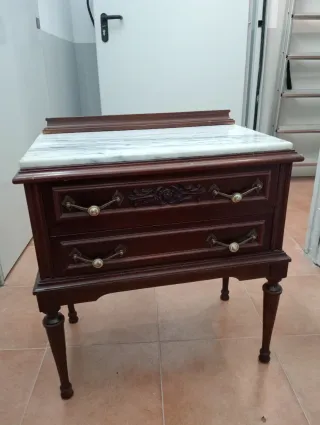 Mesa Auxiliar Madera y Mármol. Conjunto 3 piezas