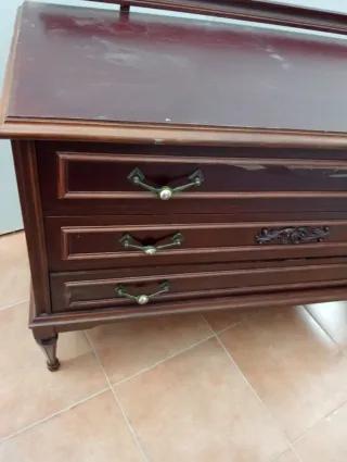 Mesa Auxiliar Madera y Mármol. Conjunto 3 piezas