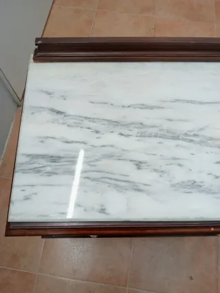 Mesa Auxiliar Madera y Mármol. Conjunto 3 piezas