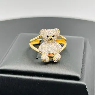 Anillo Oso Circonitas Blanco Oro 18K