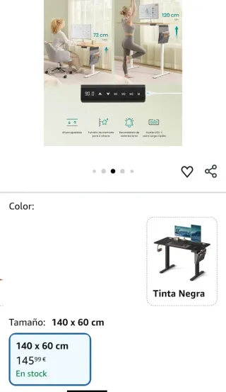 SONGMICS Escritorio Eléctrico, Regulable 140x60 cm