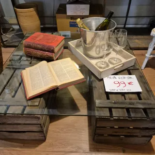 Tavolo da Salotto in Legno e Vetro