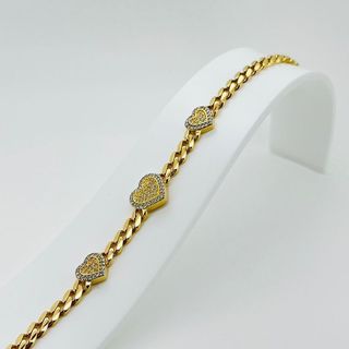 PULSERA BARBADA 3 CORAZONES Y CIRCONITAS. Oro 18k