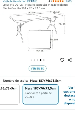 Mesa Plegable Rectangular LIFETIME Blanca