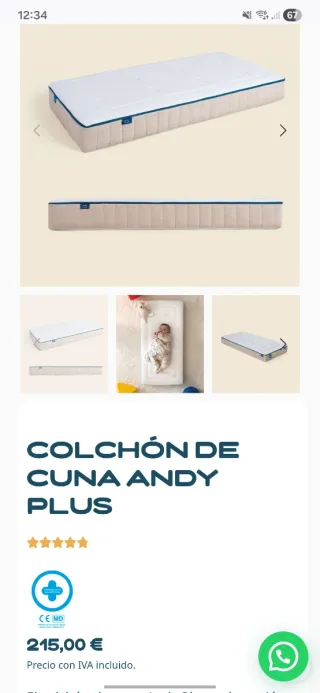 Cuna convertible blanca con cambiador y colchón