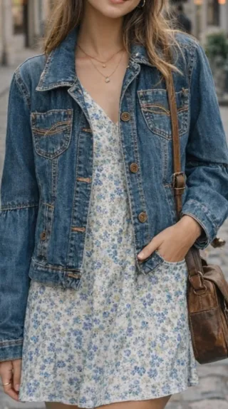 Cazadora vaquera Breshka forro flores