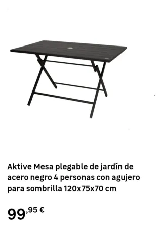 Tavolo pieghevole Aktive per giardino in acciaio nero per 4 persone