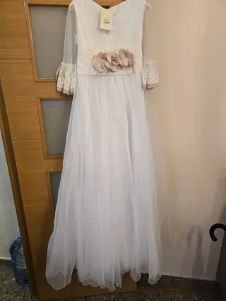 Vestido Comunión Blanco y Rosa