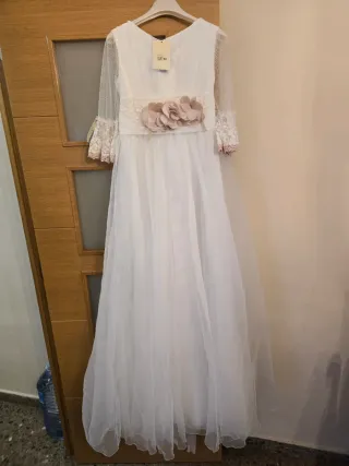 Vestido Comunión Blanco y Rosa