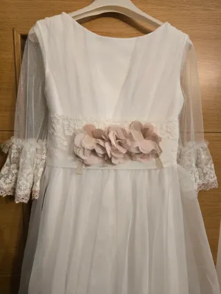 Vestido Comunión Blanco y Rosa