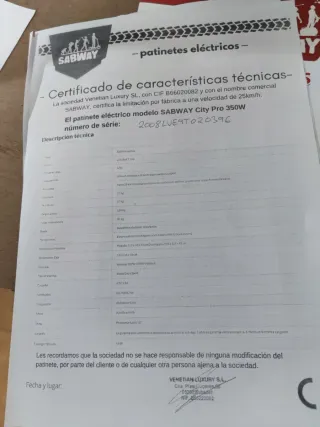 Avería batería. Patinete Eléctrico SABWAY City Pro