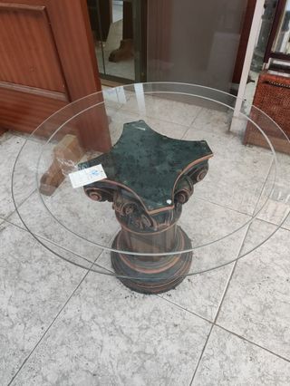 Mesa redonda cristal pie resina estrías