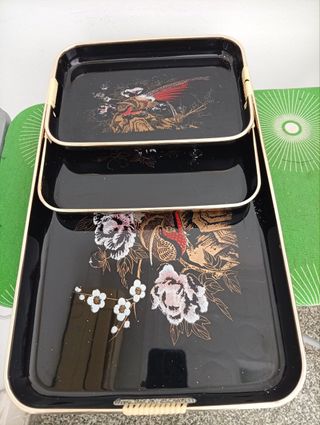 Lote 3 Bandejas Oriental Negro/Oro