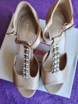 Sandalias Graceland Beige Perlas Tira