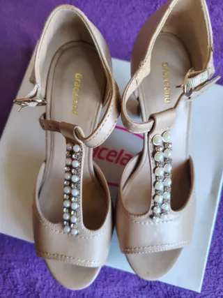 Sandalias Graceland Beige Perlas Tira