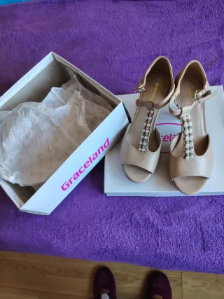 Sandalias Graceland Beige Perlas Tira