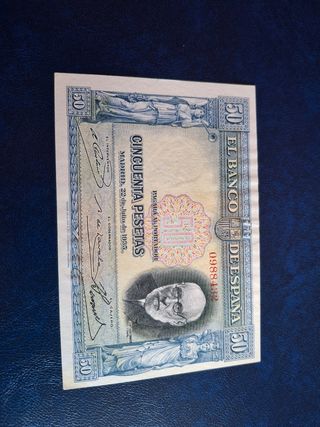 Billete 50 Pesetas 1935 rara variante de color azu